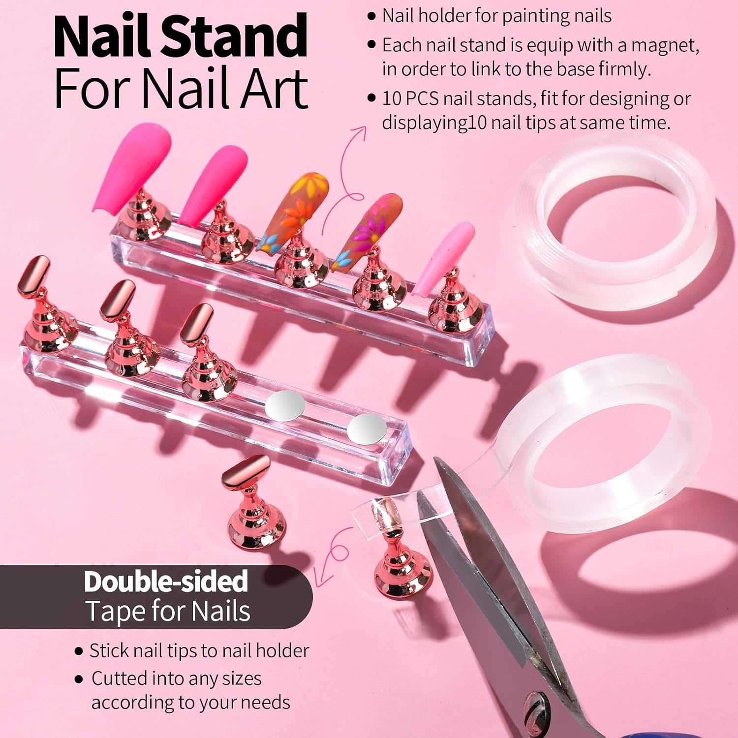 image:imageFANDAMEI Nail Art Kit With Nail Stand Nail Art Tools Nail Design Tools Nail Brush Nail Holder For Painting Nails Nail Art Brushes Nail Dotting Tool Nail Tools For Nail Art WhitePink