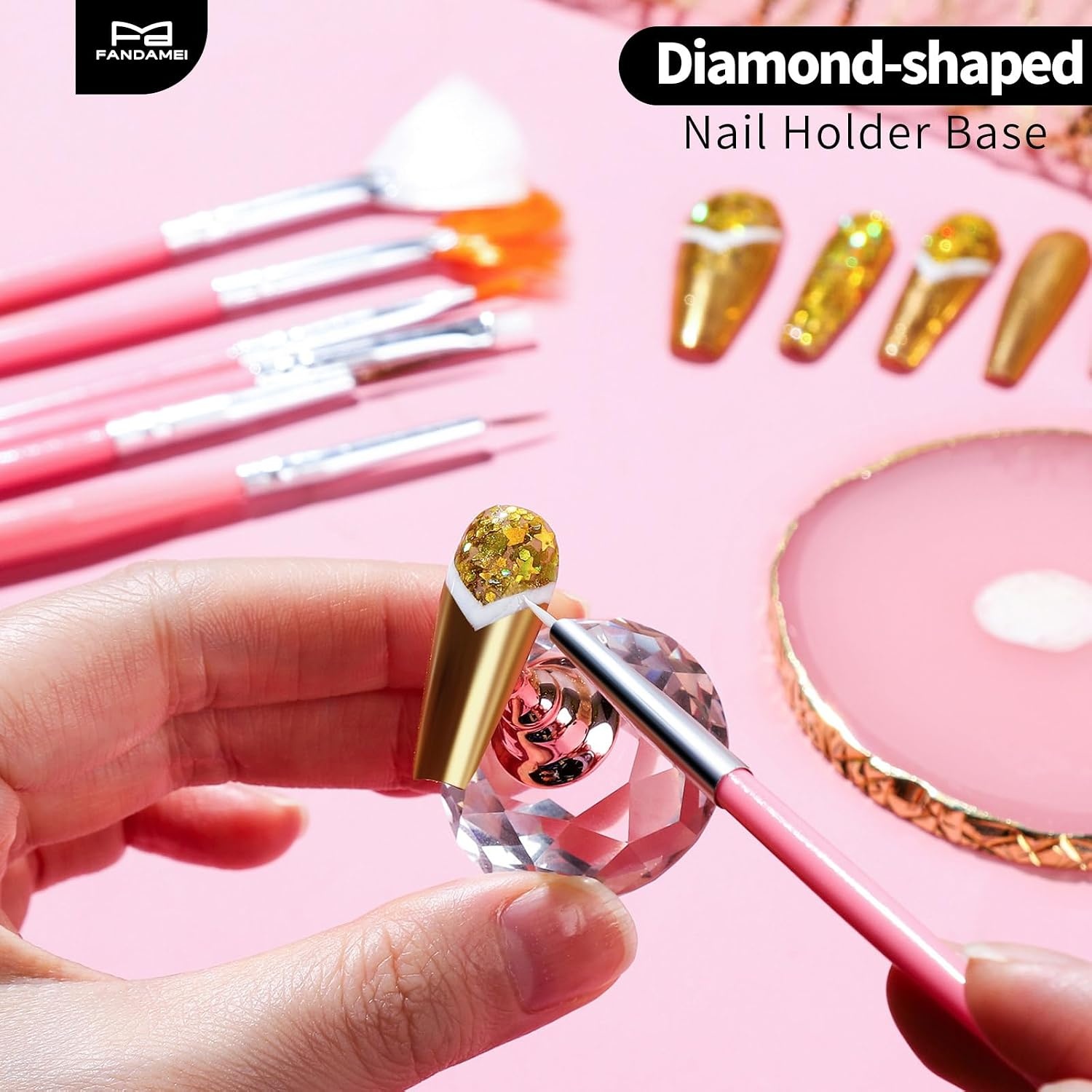 image:imageFANDAMEI Nail Art Kit With Nail Stand Nail Art Tools Nail Design Tools Nail Brush Nail Holder For Painting Nails Nail Art Brushes Nail Dotting Tool Nail Tools For Nail Art WhitePink