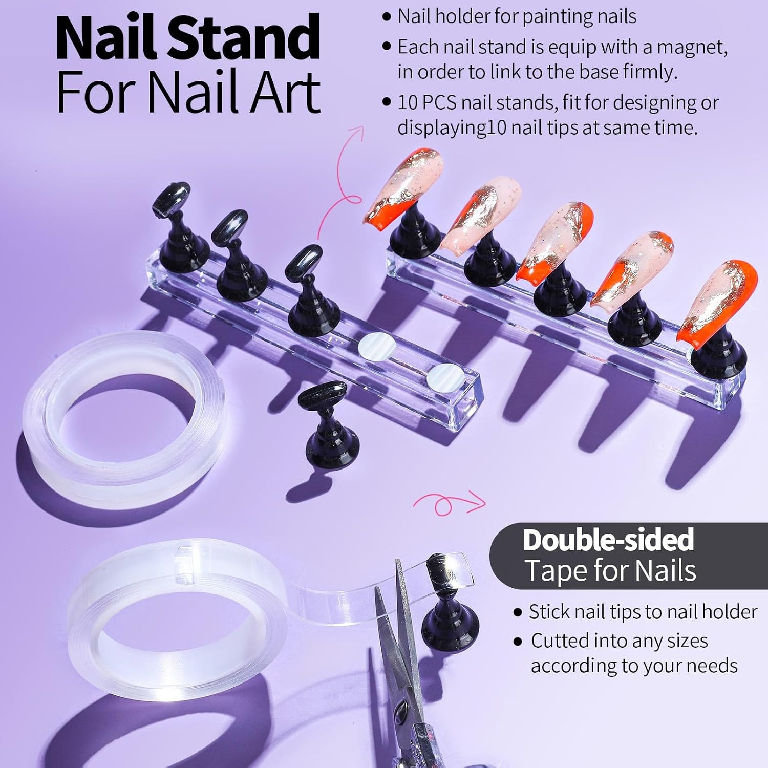 image:imageFANDAMEI Nail Art Kit With Nail Stand Nail Art Tools Nail Design Tools Nail Brush Nail Holder For Painting Nails Nail Art Brushes Nail Dotting Tool Nail Tools For Nail Art WhiteBlack