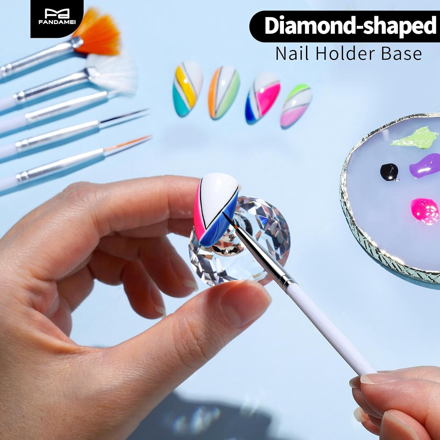 image:imageFANDAMEI Nail Art Kit With Nail Stand Nail Art Tools Nail Design Tools Nail Brush Nail Holder For Painting Nails Nail Art Brushes Nail Dotting Tool Nail Tools For Nail Art WhiteWhite