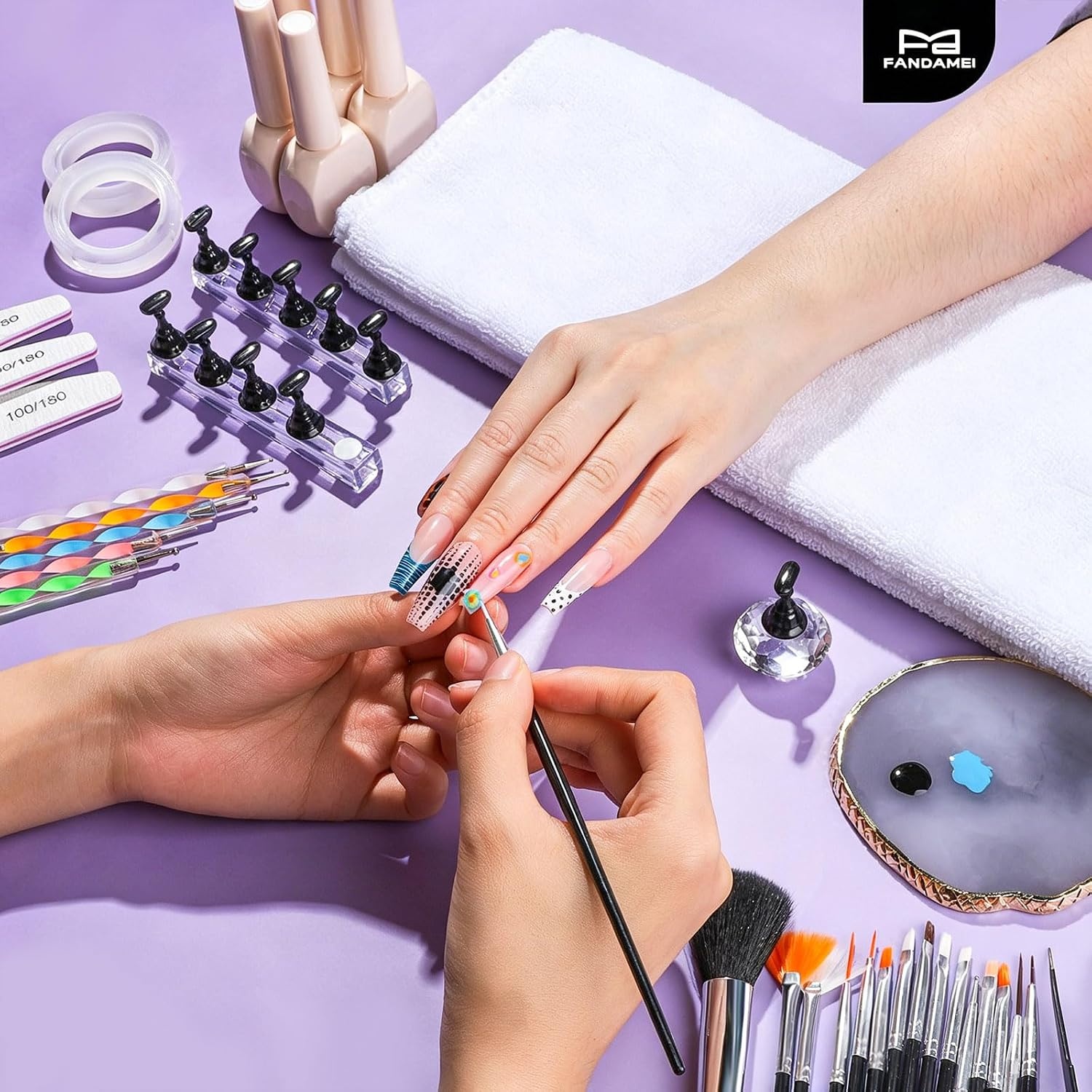 image:imageFANDAMEI Nail Art Kit With Nail Stand Nail Art Tools Nail Design Tools Nail Brush Nail Holder For Painting Nails Nail Art Brushes Nail Dotting Tool Nail Tools For Nail Art WhiteBlack