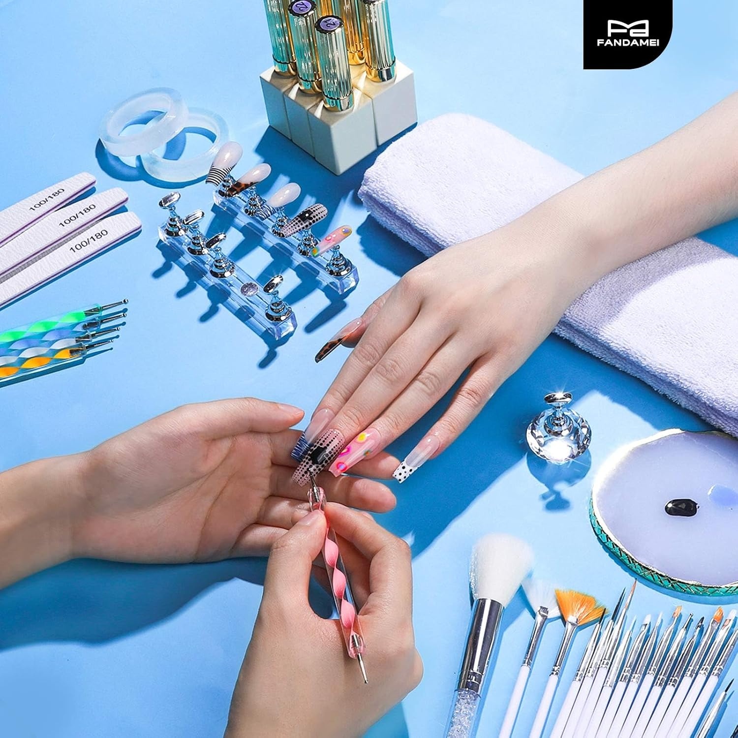image:imageFANDAMEI Nail Art Kit With Nail Stand Nail Art Tools Nail Design Tools Nail Brush Nail Holder For Painting Nails Nail Art Brushes Nail Dotting Tool Nail Tools For Nail Art WhiteWhite