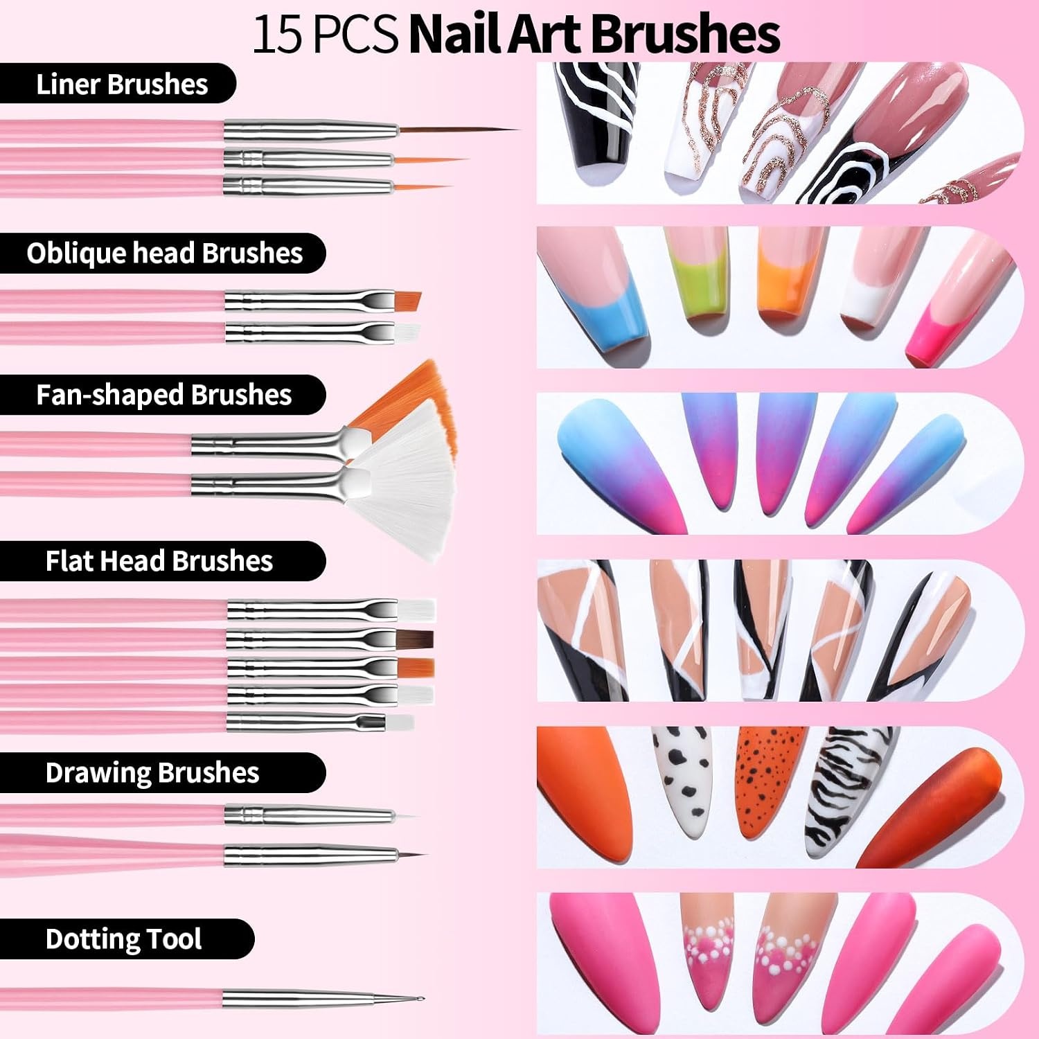 image:imageFANDAMEI Nail Art Kit With Nail Stand Nail Art Tools Nail Design Tools Nail Brush Nail Holder For Painting Nails Nail Art Brushes Nail Dotting Tool Nail Tools For Nail Art WhitePink