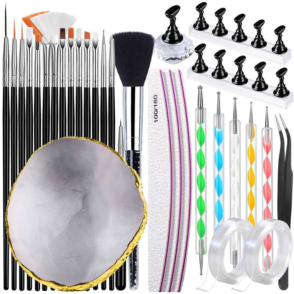 image:imageFANDAMEI Nail Art Kit With Nail Stand Nail Art Tools Nail Design Tools Nail Brush Nail Holder For Painting Nails Nail Art Brushes Nail Dotting Tool Nail Tools For Nail Art WhiteBlack