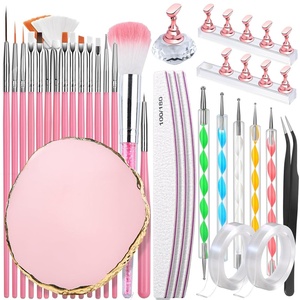 FANDAMEI Nail Art Kit With Nail Stand, Nail Art Tools, Nail Design Tools, Nail Brush, Nail Holder For Painting Nails, Nail Art Brushes, Nail Dotting Tool, Nail Tools For Nail Art, White(Pink)