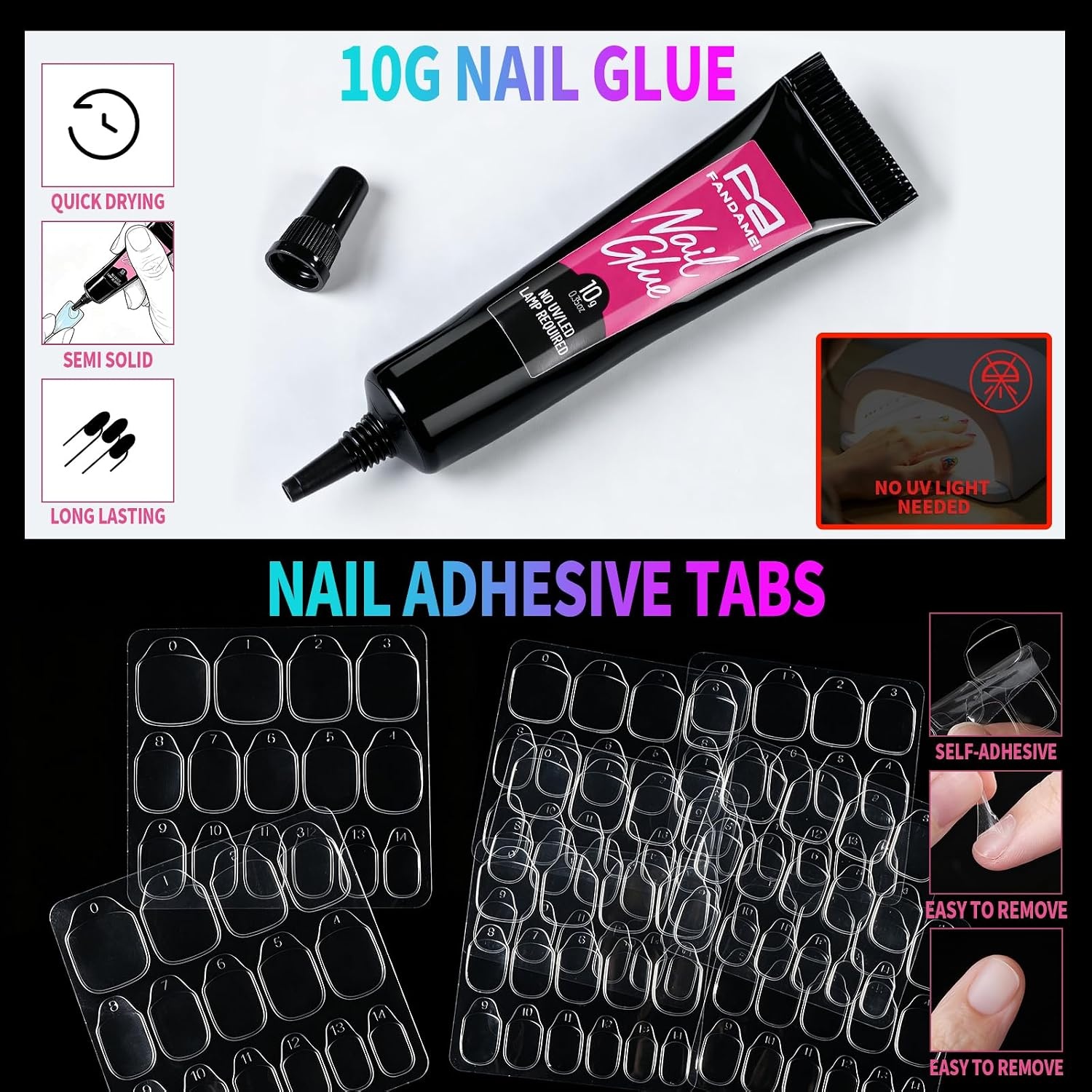image:imageFANDAMEI 150PCS Press on Nails French Tip Short Square Semi Solid Nail Glue