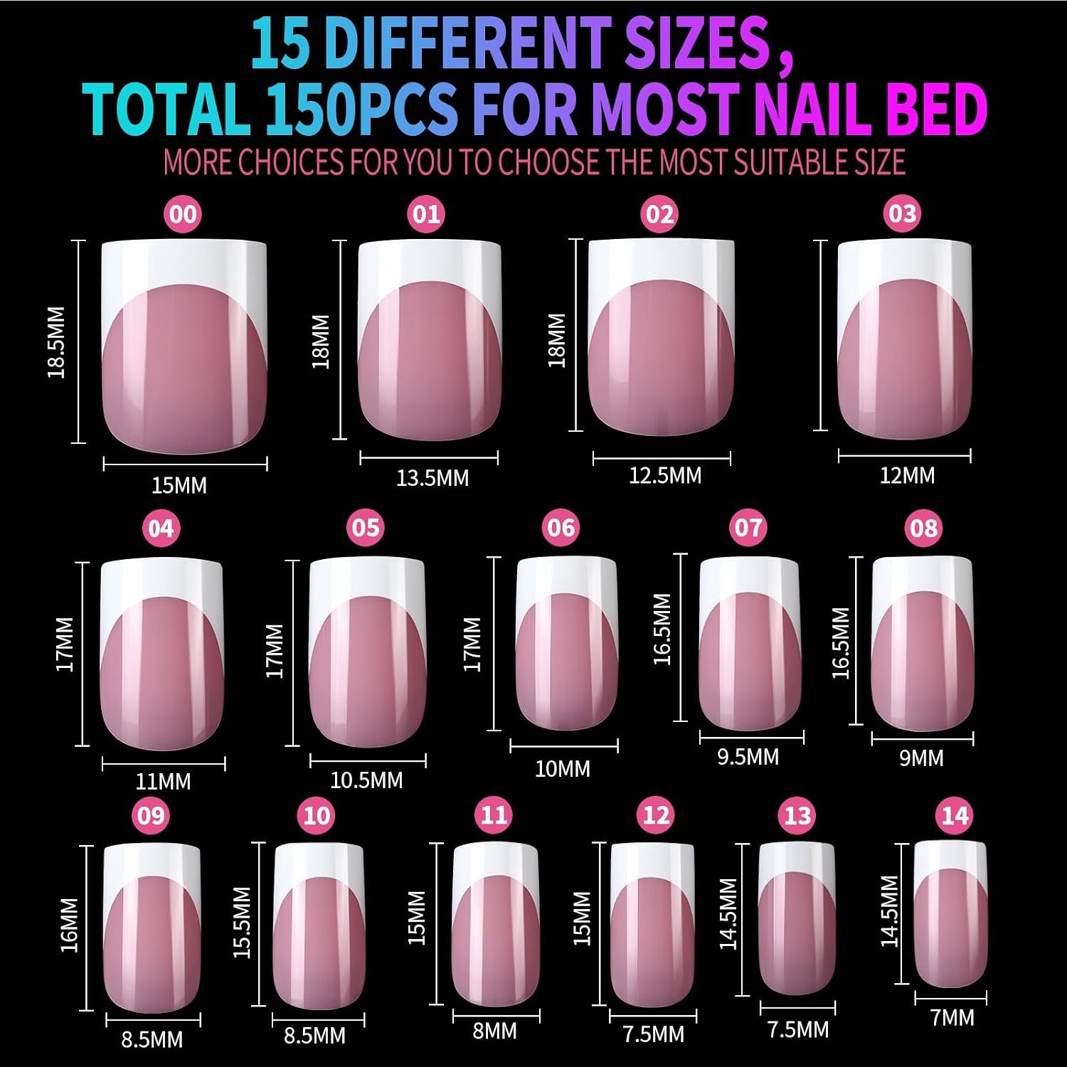 image:imageFANDAMEI 150PCS Press on Nails French Tip Short Square Semi Solid Nail Glue