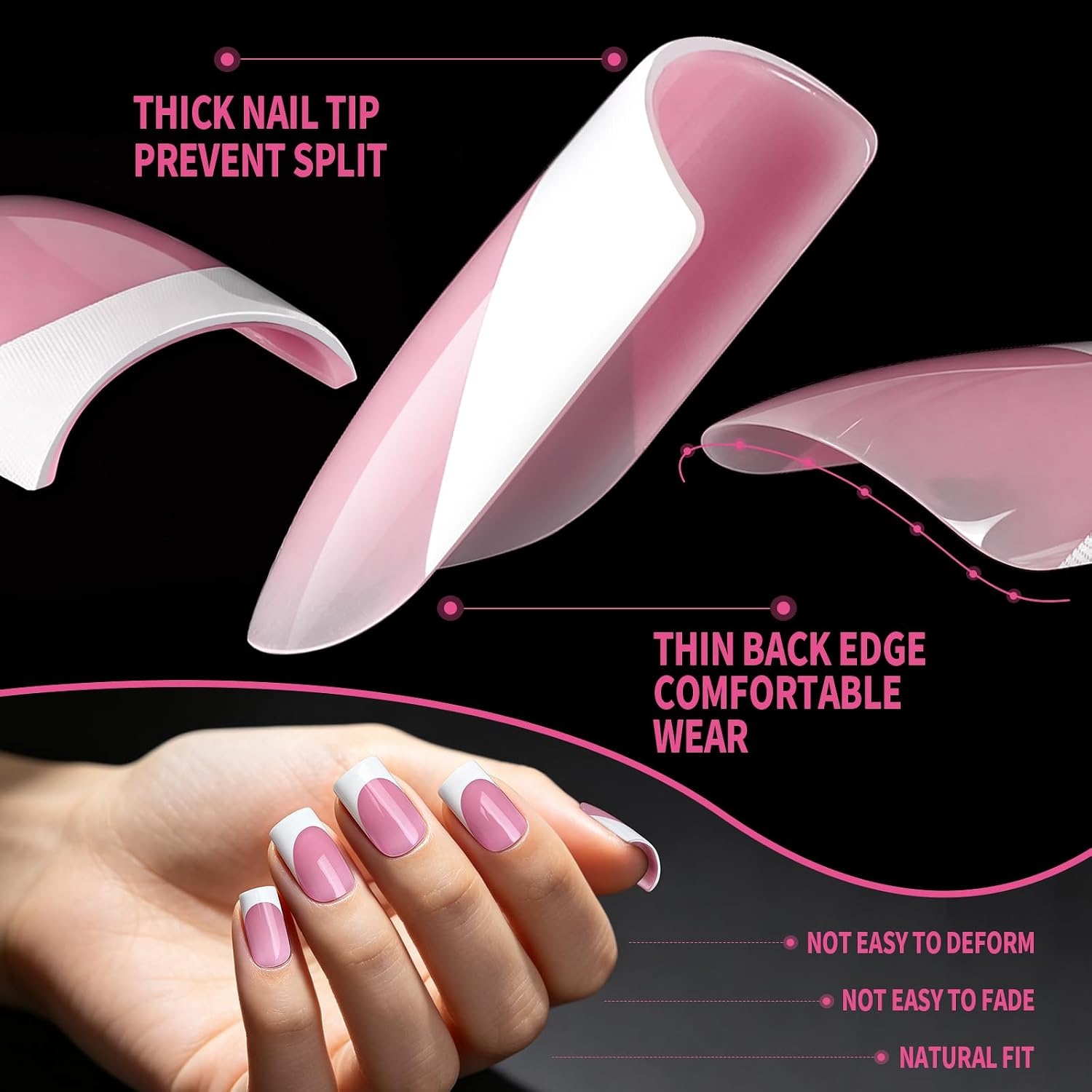 image:imageFANDAMEI 150PCS Press on Nails French Tip Short Square Semi Solid Nail Glue