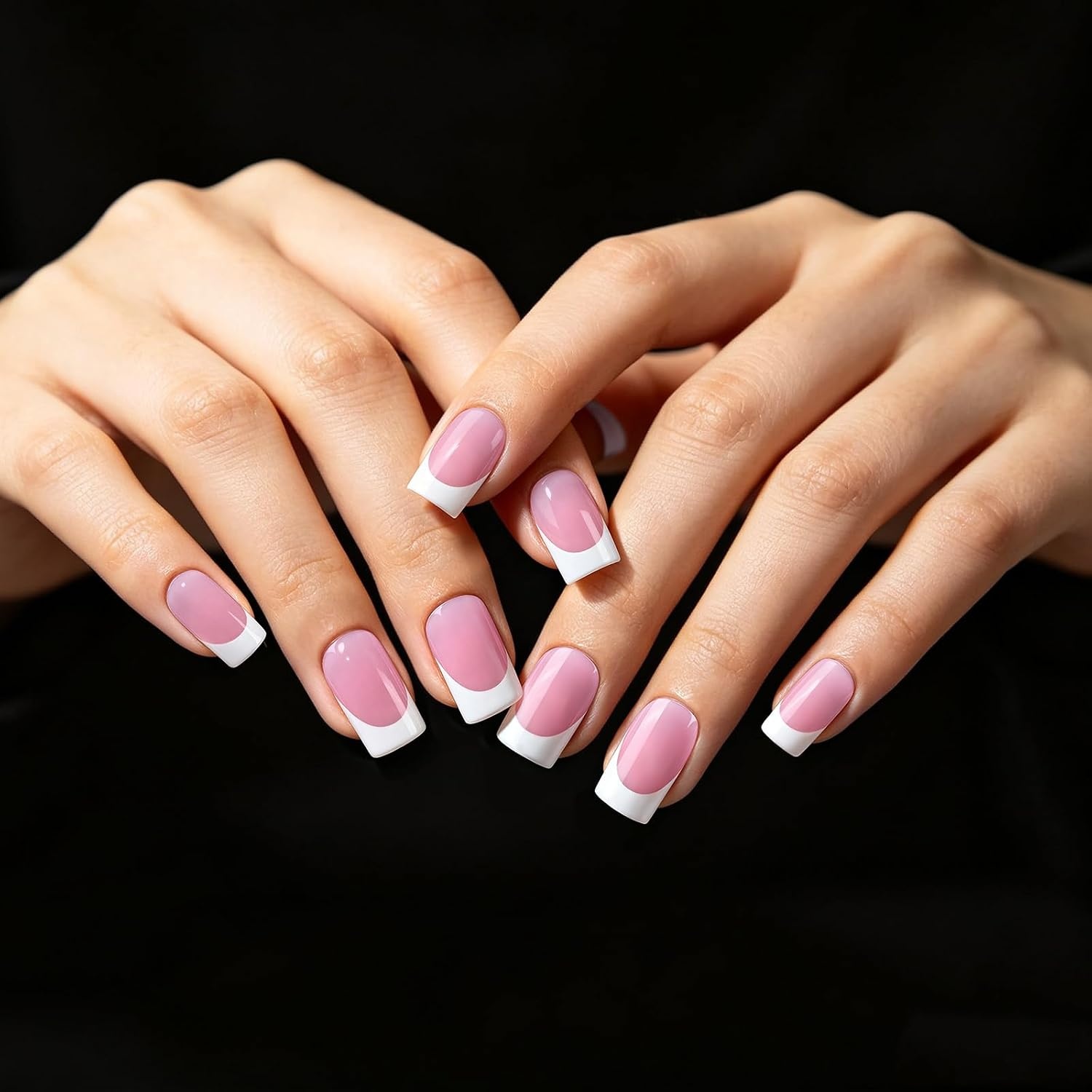 image:imageFANDAMEI 150PCS Press on Nails French Tip Short Square Semi Solid Nail Glue