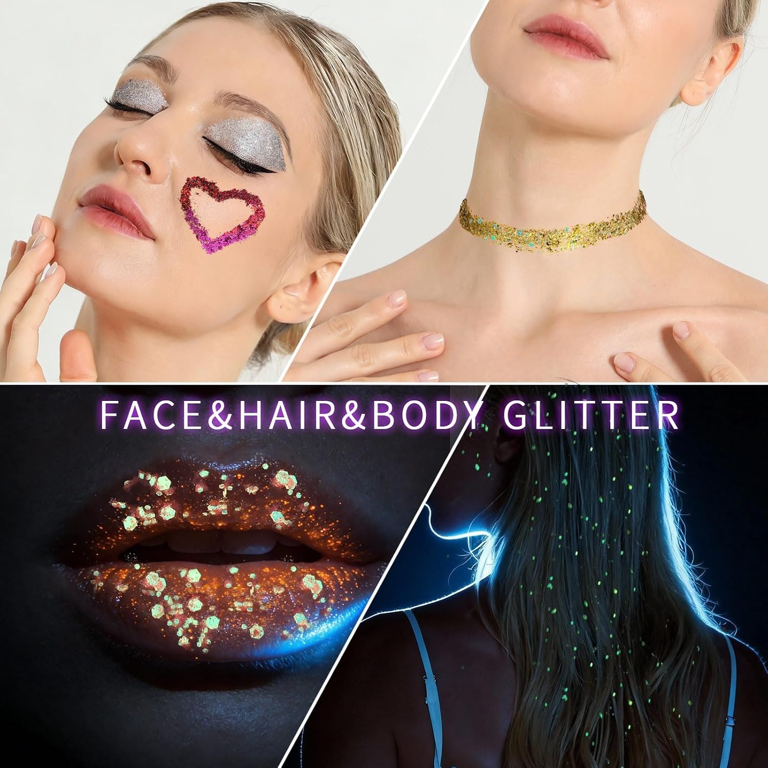 image:imageFANDAMEI Halloween Face Glitter Kids Body Glitter Palette Hair Glitter Gel18 neon colors22 daylight colors