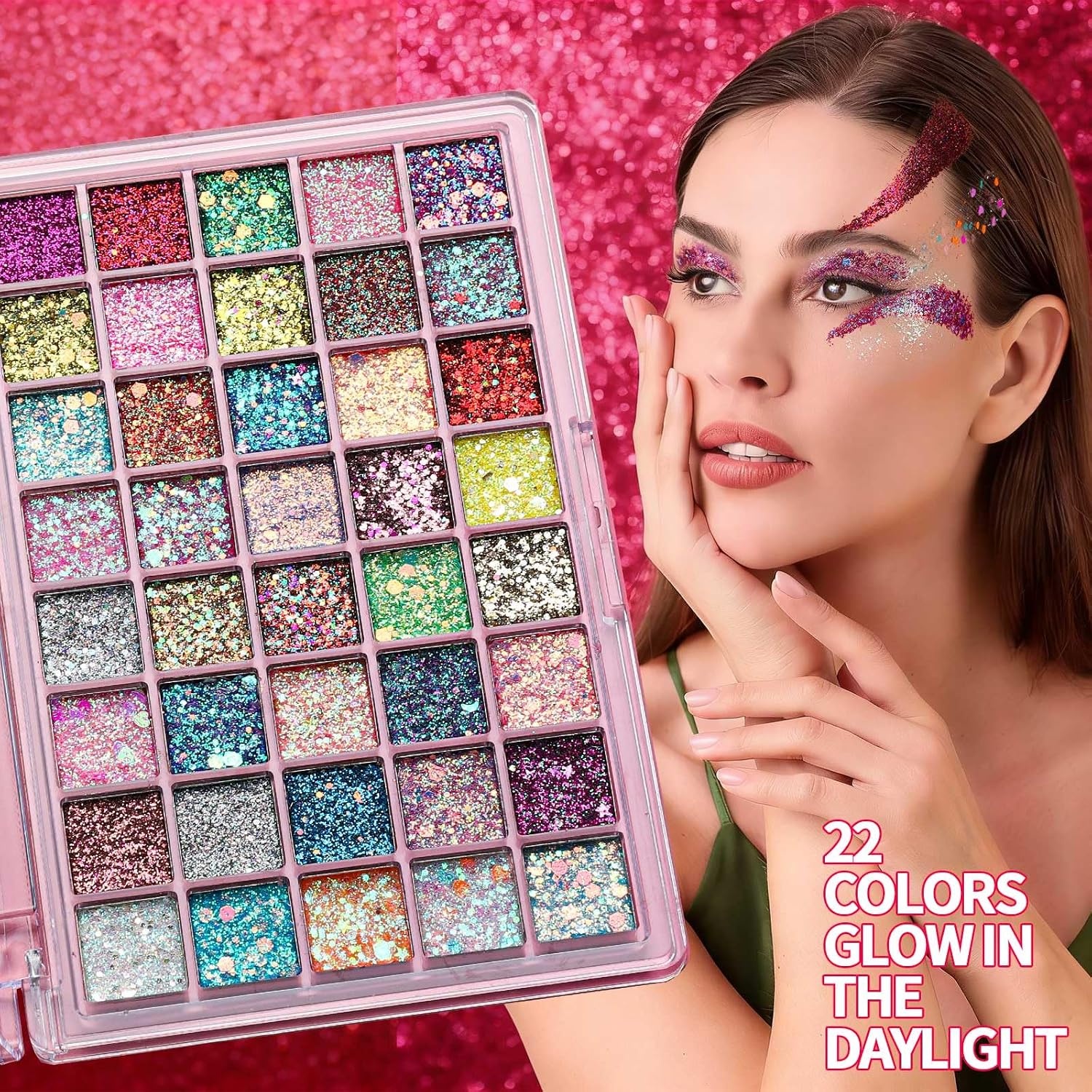 image:imageFANDAMEI Halloween Face Glitter Kids Body Glitter Palette Hair Glitter Gel18 neon colors22 daylight colors