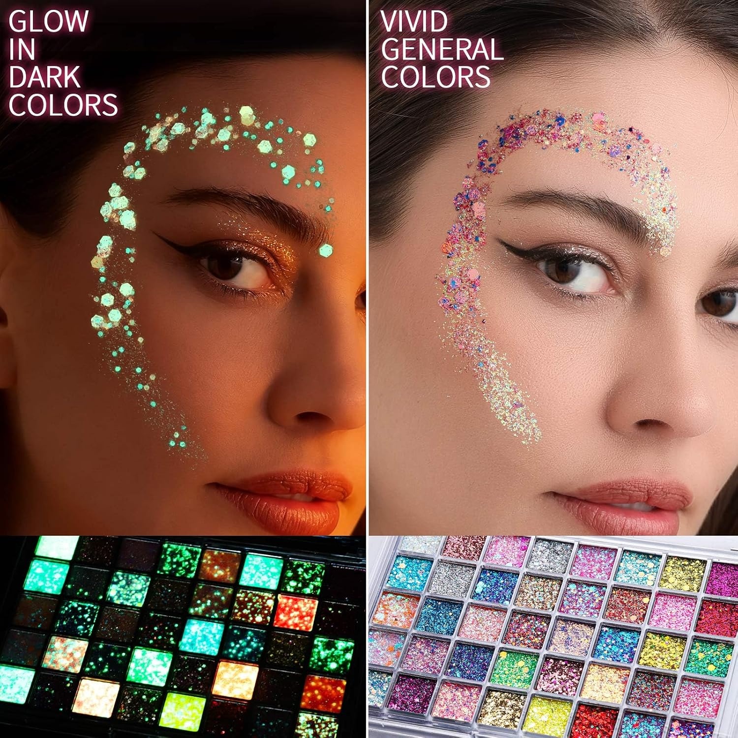 image:imageFANDAMEI Halloween Face Glitter Kids Body Glitter Palette Hair Glitter Gel18 neon colors22 daylight colors