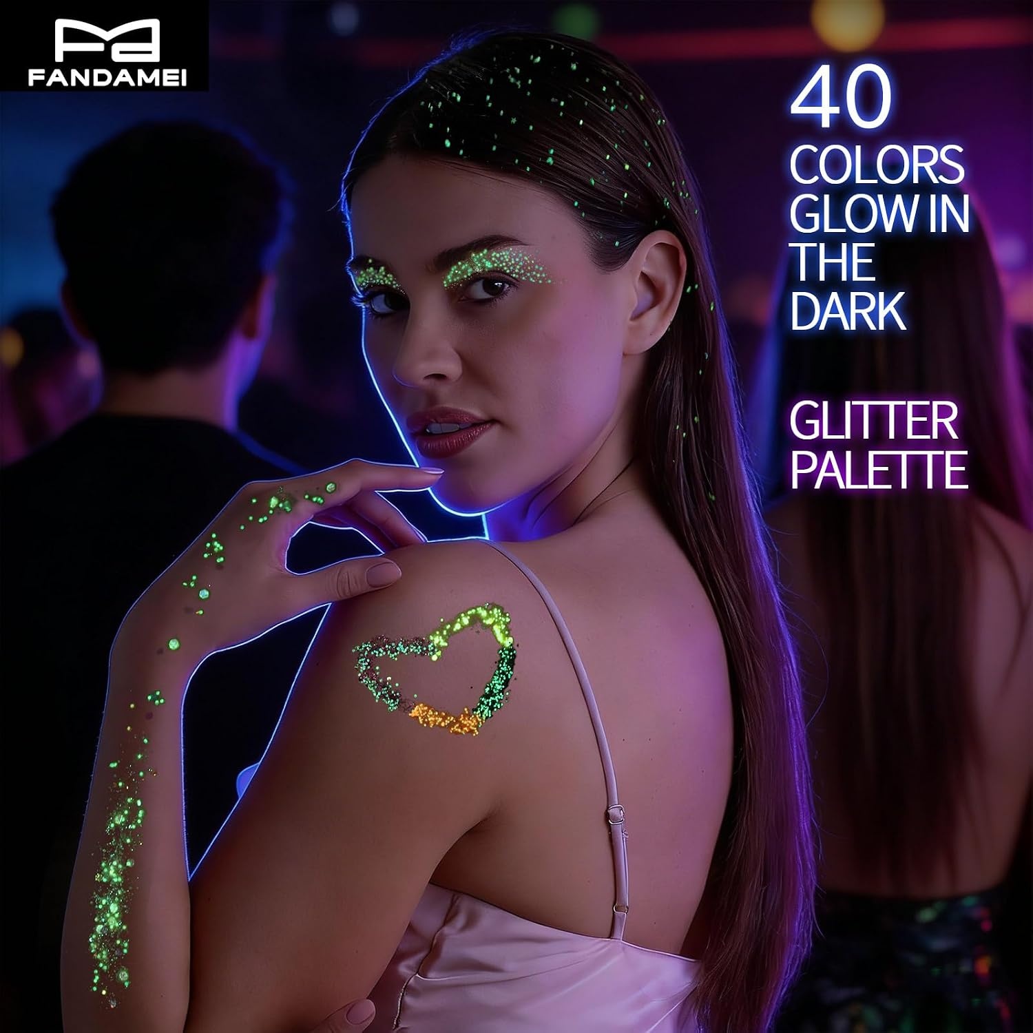 image:imageFANDAMEI Halloween Face Glitter Kids Body Glitter Palette Hair Glitter Gel40 neon colors
