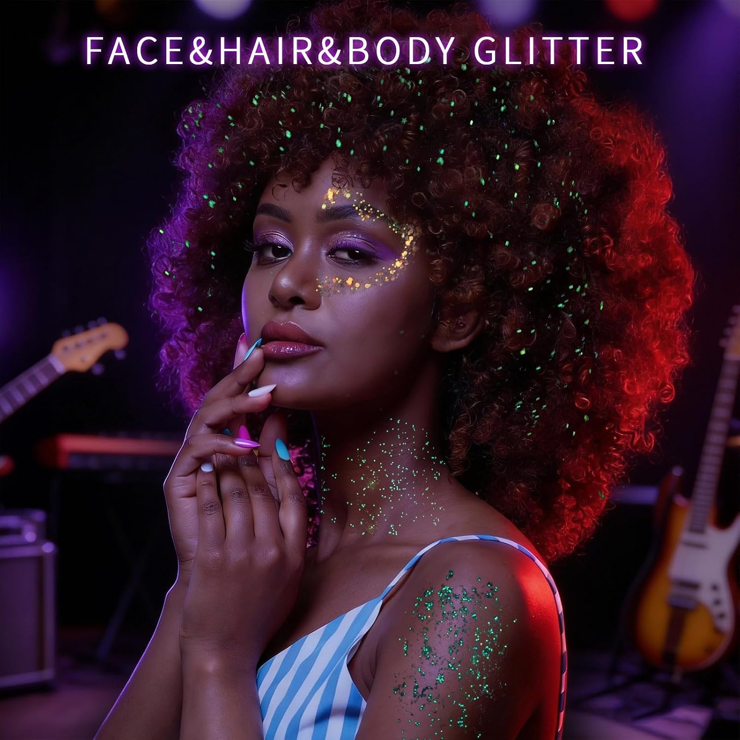 image:imageFANDAMEI Halloween Face Glitter Kids Body Glitter Palette Hair Glitter Gel40 neon colors