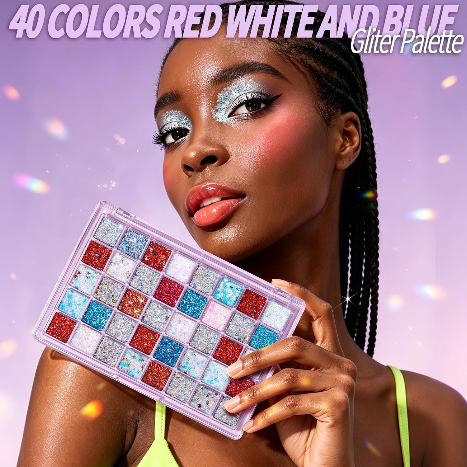 image:imageFANDAMEI Halloween Face Glitter Kids Body Glitter Palette Hair Glitter Gel40 red white and blue colors