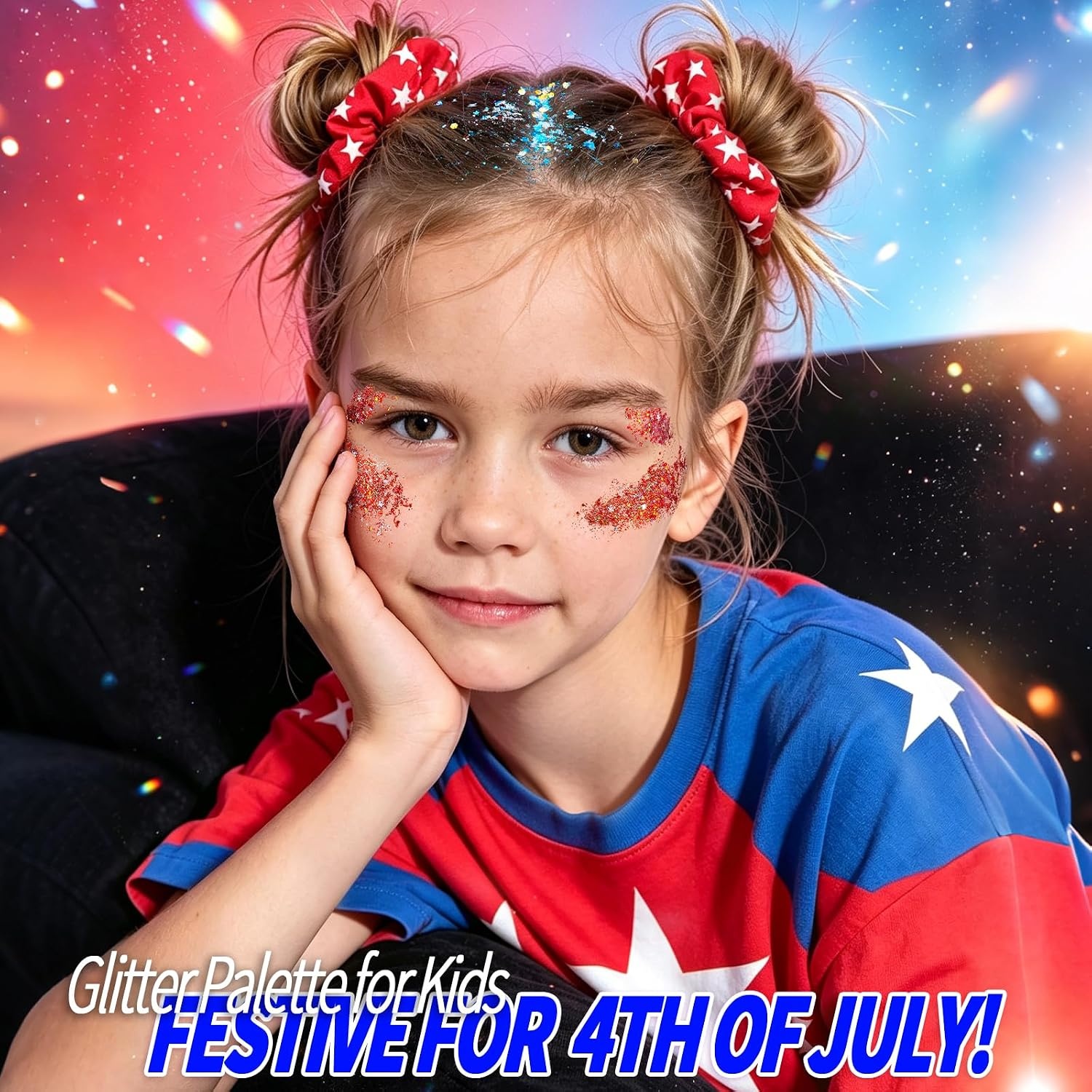 image:imageFANDAMEI Halloween Face Glitter Kids Body Glitter Palette Hair Glitter Gel40 red white and blue colors