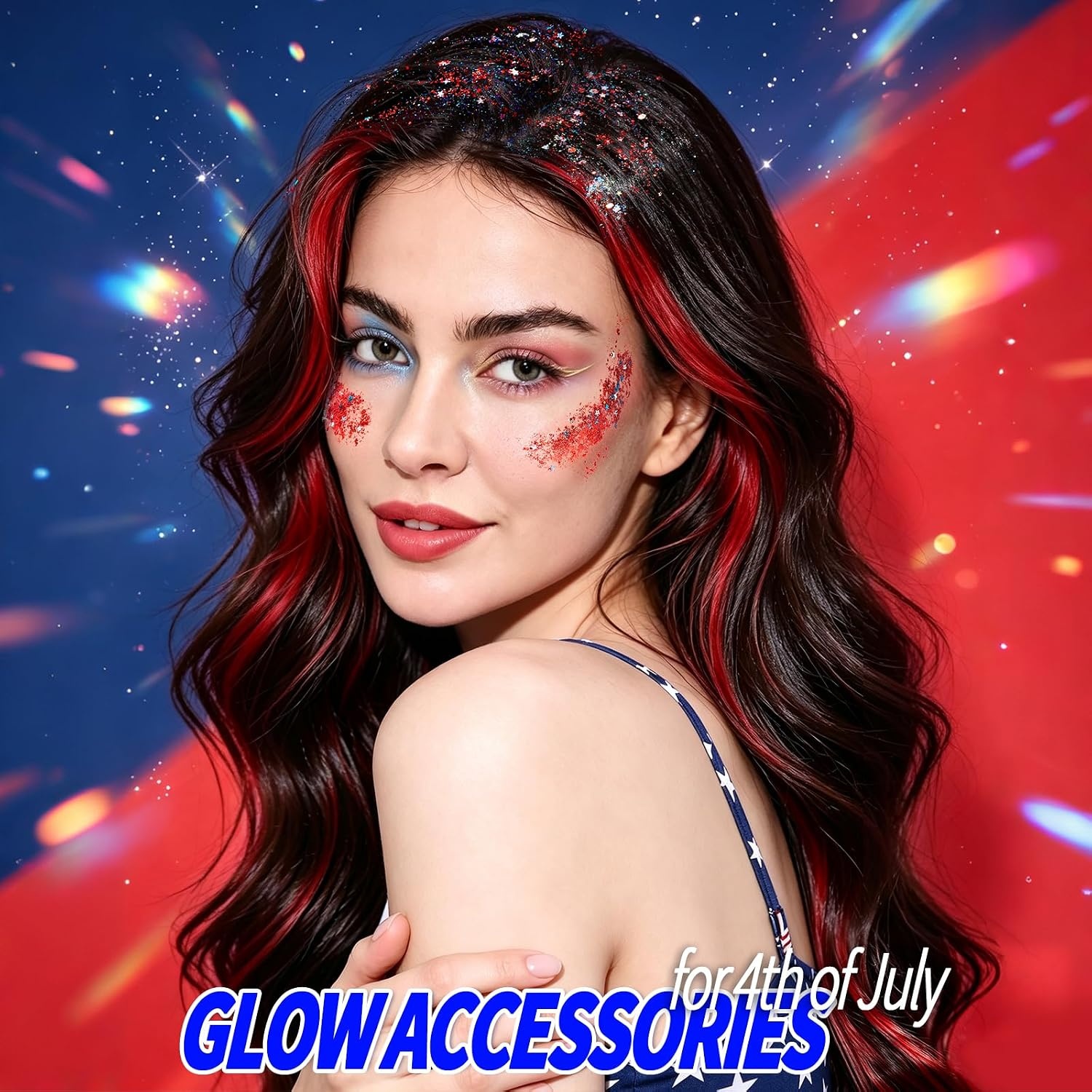 image:imageFANDAMEI Halloween Face Glitter Kids Body Glitter Palette Hair Glitter Gel40 red white and blue colors