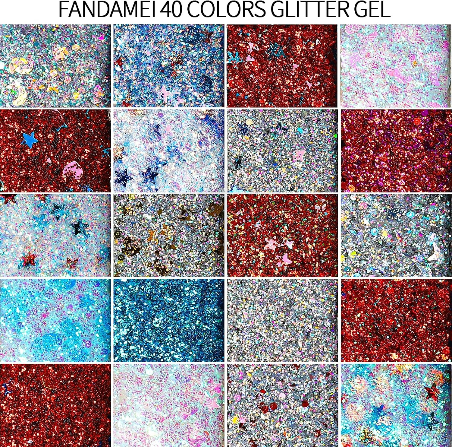 image:imageFANDAMEI Halloween Face Glitter Kids Body Glitter Palette Hair Glitter Gel40 red white and blue colors