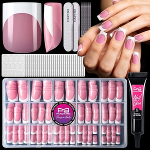 FANDAMEI 150PCS Press on Nails French Tip Short Square Semi Solid Nail Glue