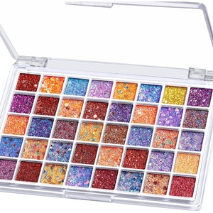 FANDAMEI Halloween Face Glitter, Kids Body Glitter Palette Hair Glitter Gel(40 purple orange and red colors)