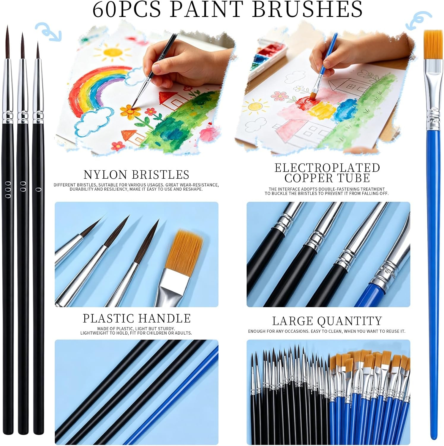 image:imageFANDAMEI 60Pcs Acrylic Paint Brushes Set Small Paint Brush Paint Palette