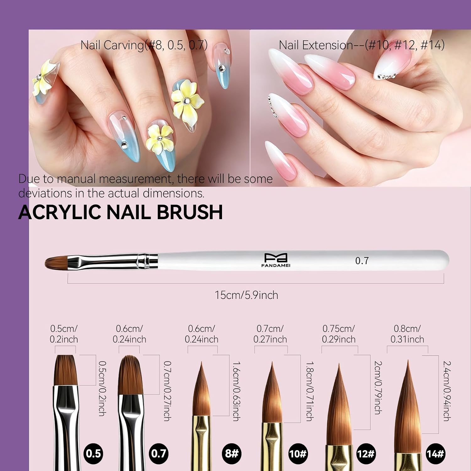 image:imageFANDAMEI Acrylic Nail Brush Size 8101214 Acrylic Brush For Nail White