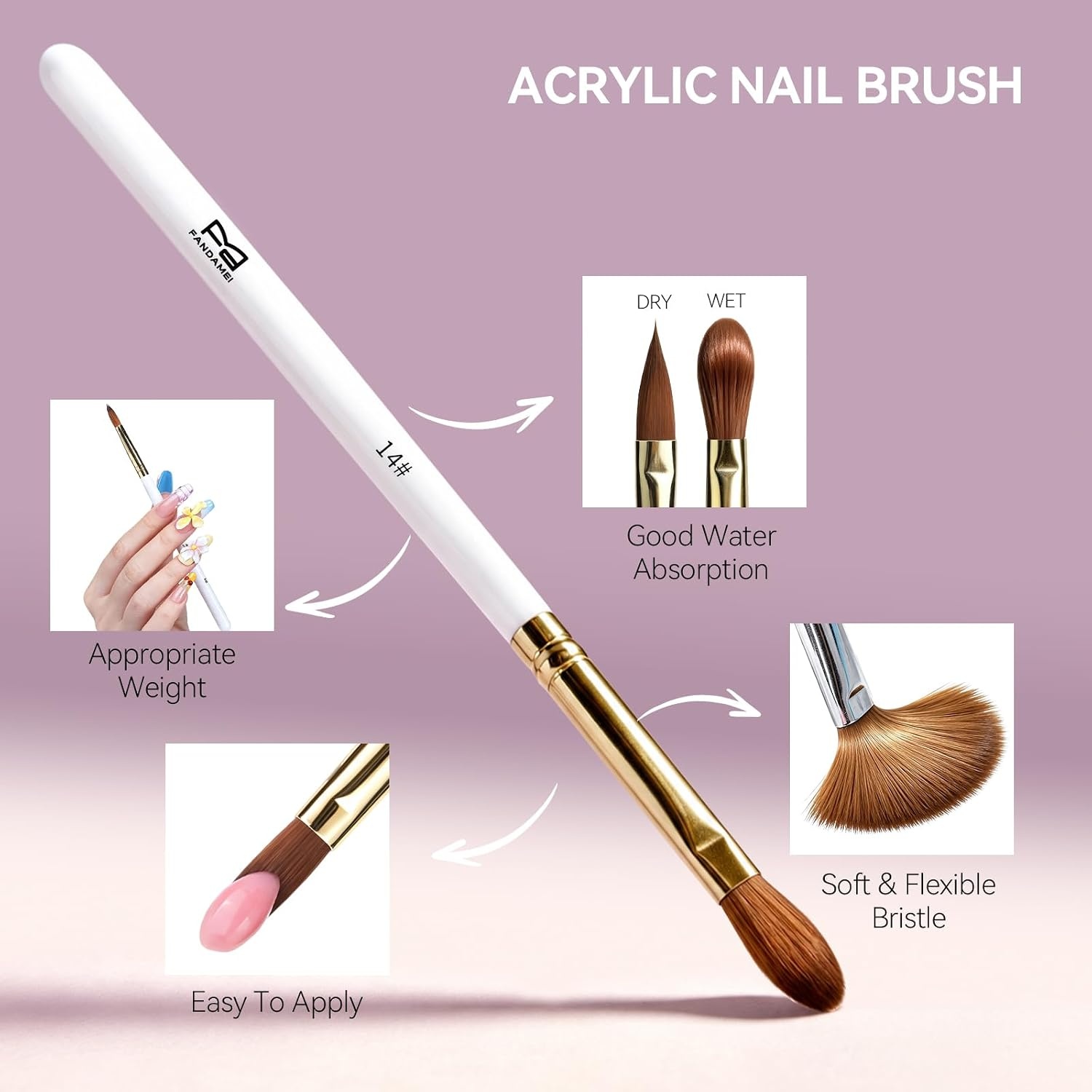 image:imageFANDAMEI Acrylic Nail Brush Size 8101214 Acrylic Brush For Nail White