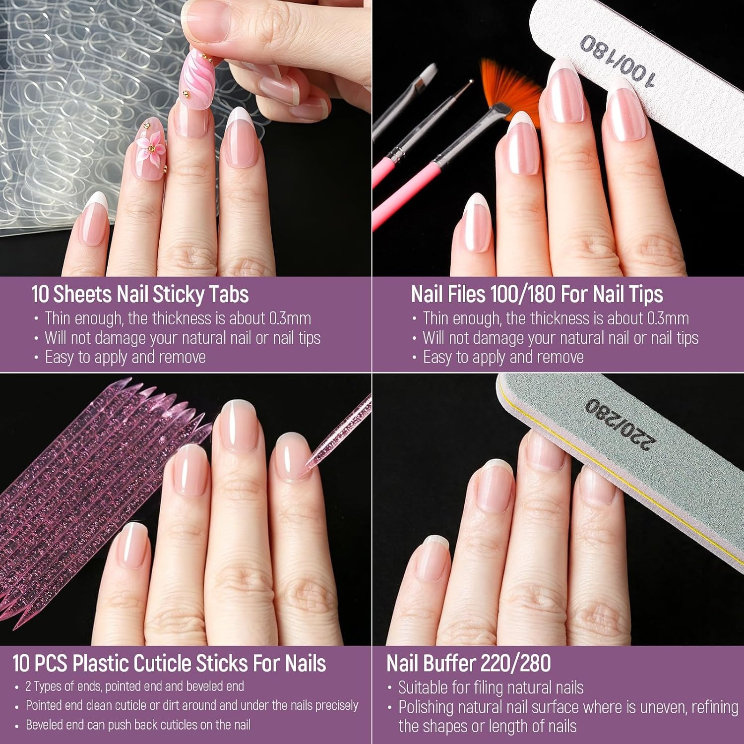 image:imageFANDAMEI Nail Kit With Nail Tips Press On Nails Nail Art Kit Nail Tools Nail Art Brushes Nail Stand Dotting Tools French Tip Nails Full Cover Almond Shape Tools For DIY Nails At Home Salon