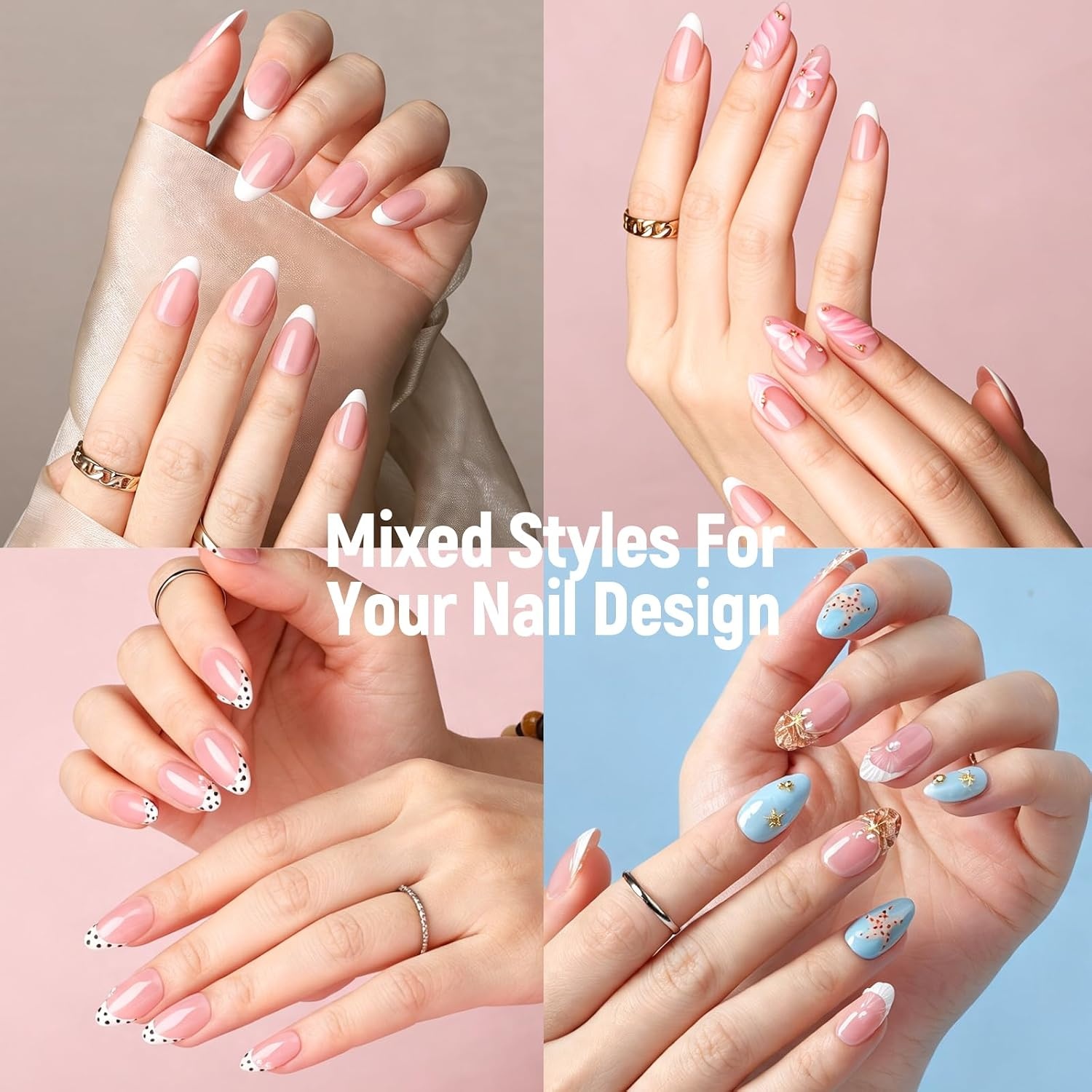 image:imageFANDAMEI Nail Kit With Nail Tips Press On Nails Nail Art Kit Nail Tools Nail Art Brushes Nail Stand Dotting Tools French Tip Nails Full Cover Almond Shape Tools For DIY Nails At Home Salon