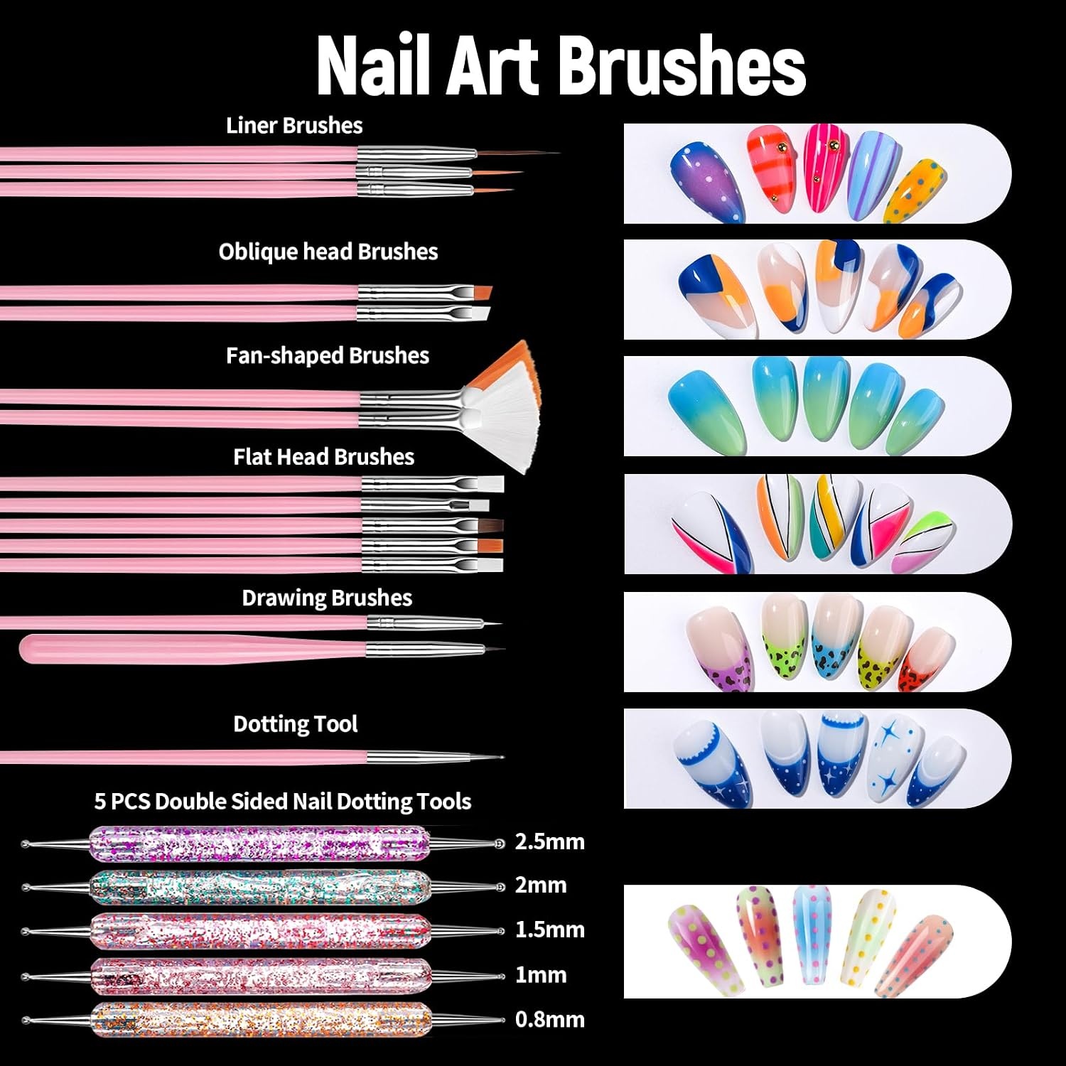 image:imageFANDAMEI Nail Kit With Nail Tips Press On Nails Nail Art Kit Nail Tools Nail Art Brushes Nail Stand Dotting Tools French Tip Nails Full Cover Almond Shape Tools For DIY Nails At Home Salon