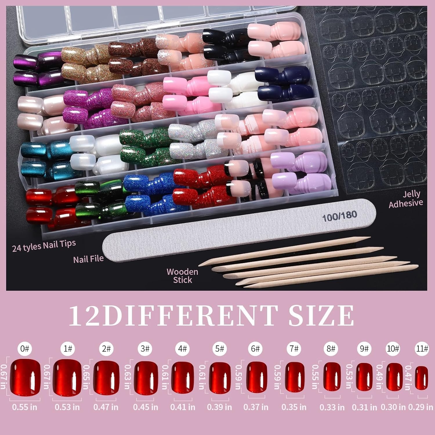 image:imageFANDAMEI Press on Nails Short 24 Colors Cat Eye Press on Nails for Womencat eyeglossyglitterfrench tip