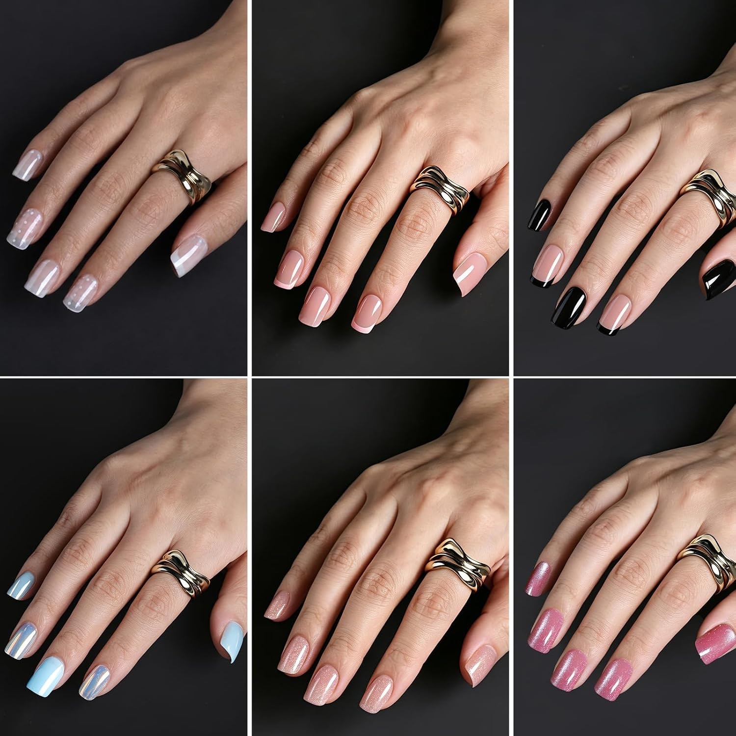 image:imageFANDAMEI Press on Nails Short 24 Colors Cat Eye Press on Nails for Womenchromecat eyefrench tip glossy
