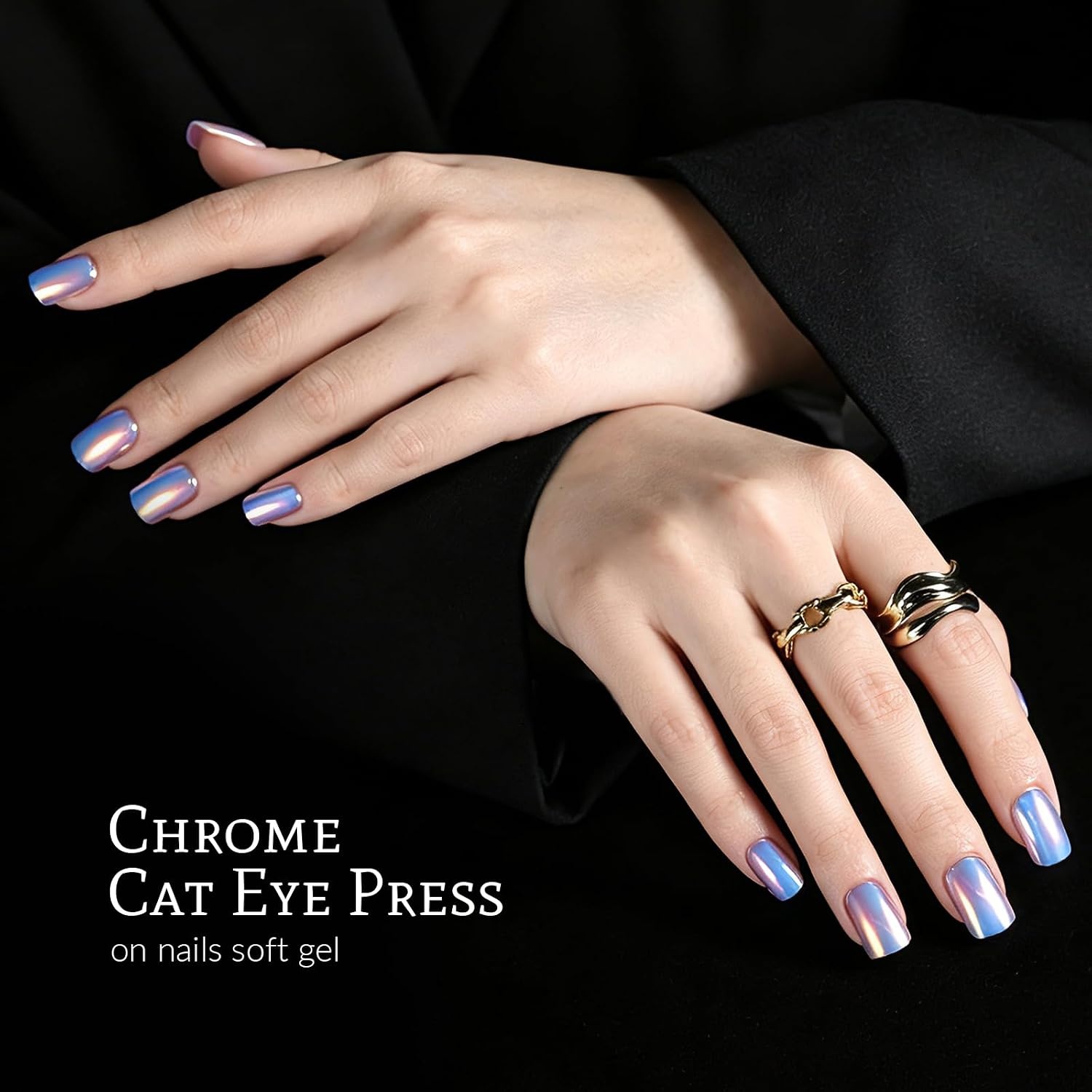 image:imageFANDAMEI Press on Nails Short 24 Colors Cat Eye Press on Nails for Womenchromecat eyefrench tip glossy
