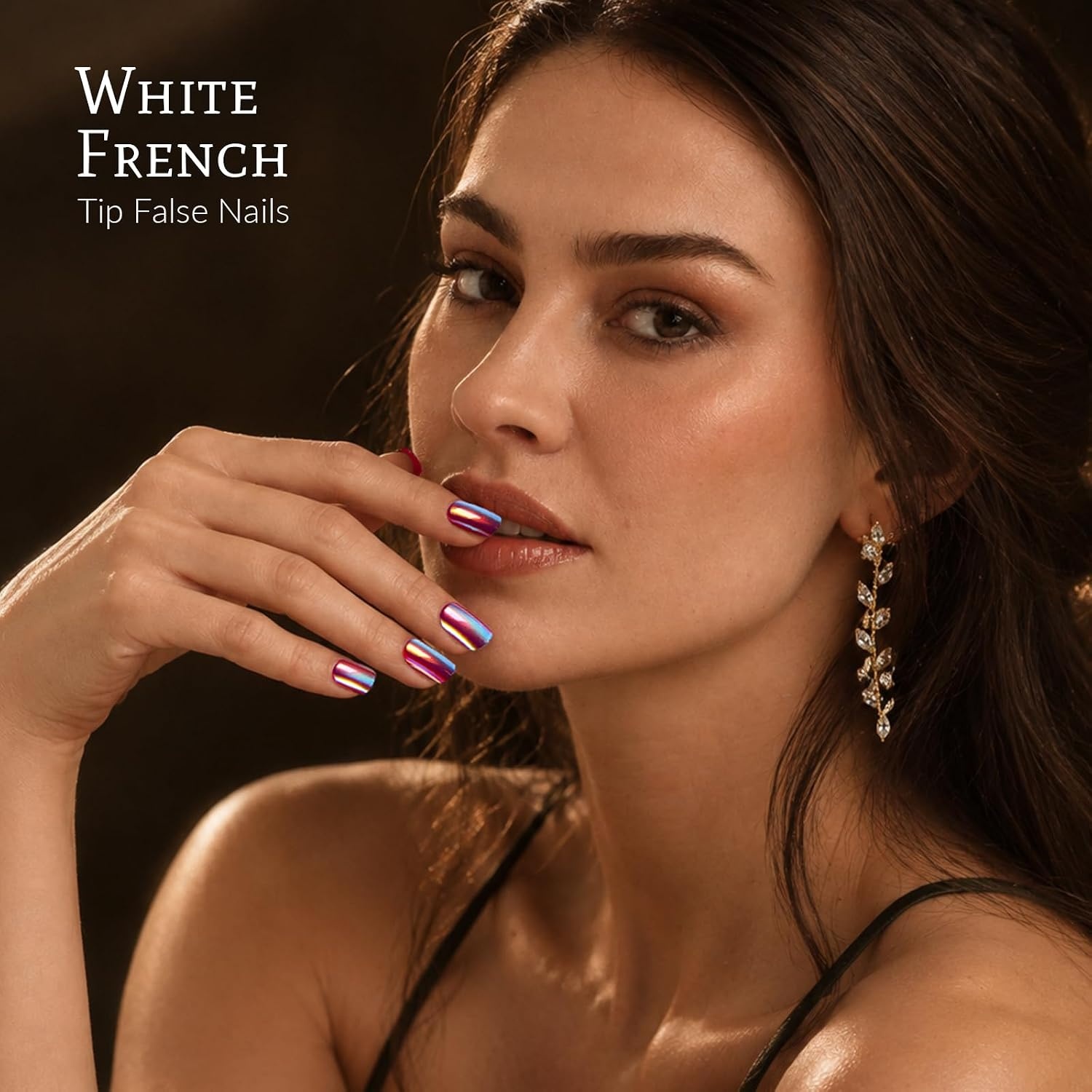 image:imageFANDAMEI Press on Nails Short 24 Colors Cat Eye Press on Nails for Womenchromecat eyefrench tip glossy