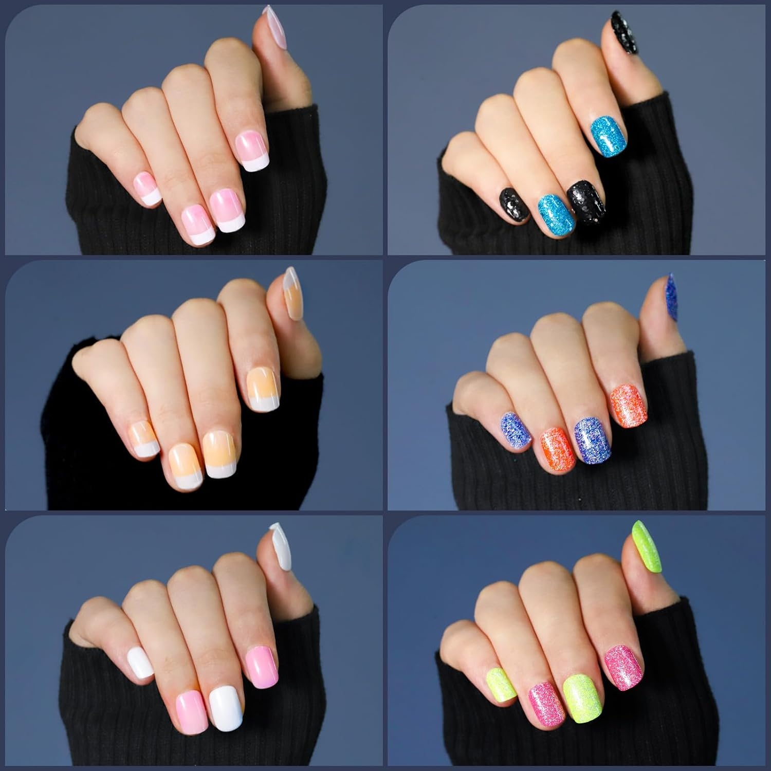 image:imageFANDAMEI Press on Nails Short 24 Colors Cat Eye Press on Nails for Womenfine glitterchunky glitterglossyfrench tip