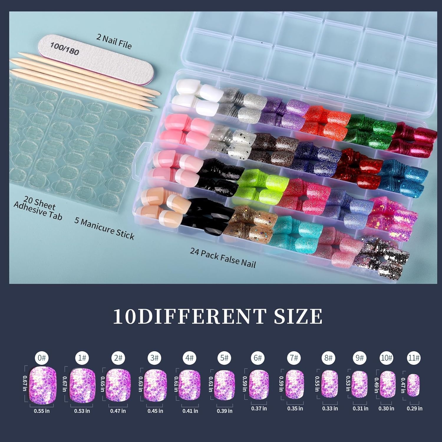 image:imageFANDAMEI Press on Nails Short 24 Colors Cat Eye Press on Nails for Womenfine glitterchunky glitterglossyfrench tip