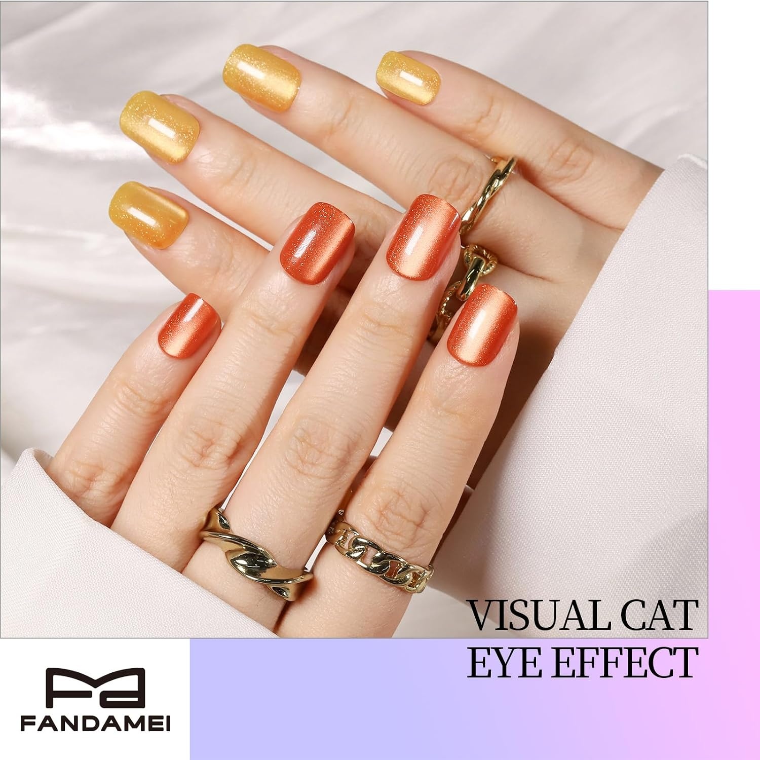 image:imageFANDAMEI Press on Nails Short 24 Colors Cat Eye Press on Nails for Womenglossycat eyefrench tip