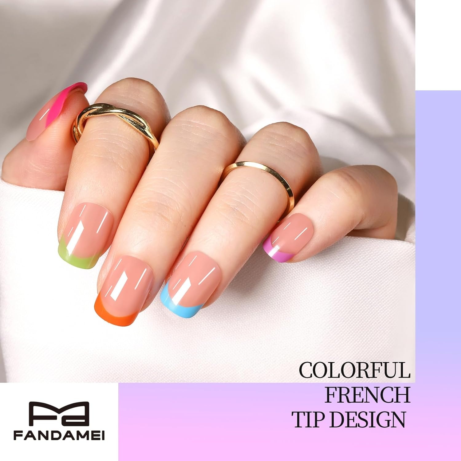 image:imageFANDAMEI Press on Nails Short 24 Colors Cat Eye Press on Nails for Womenglossycat eyefrench tip