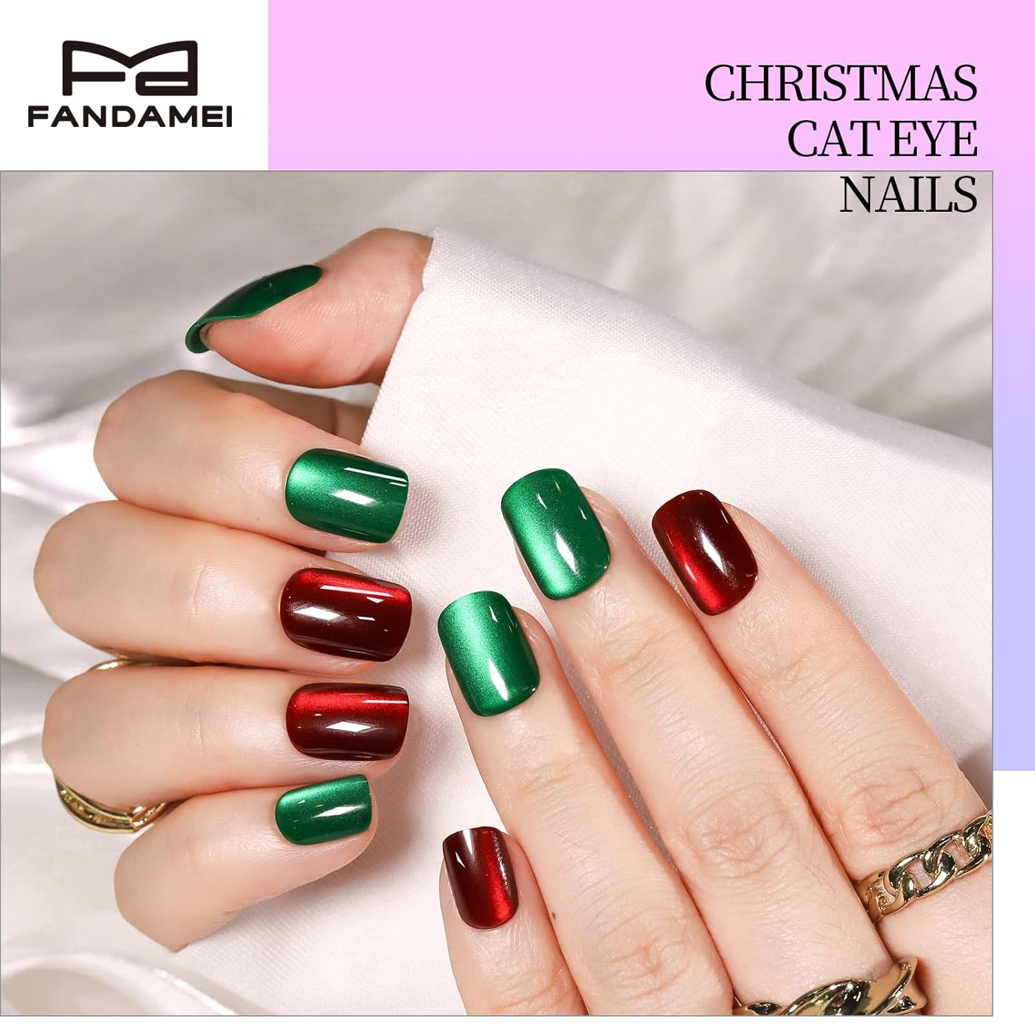 image:imageFANDAMEI Press on Nails Short 24 Colors Cat Eye Press on Nails for Womenglossycat eyefrench tip