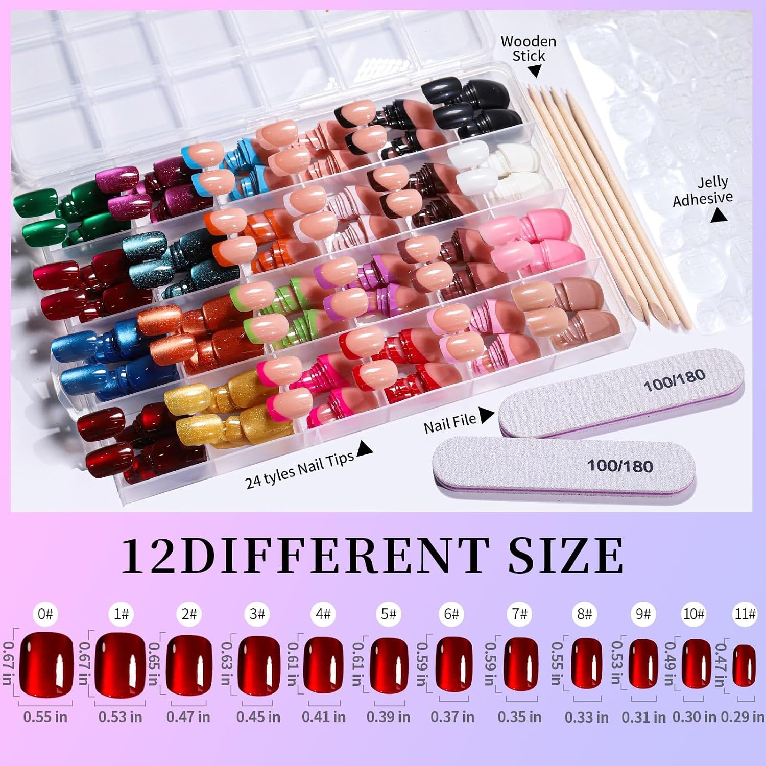 image:imageFANDAMEI Press on Nails Short 24 Colors Cat Eye Press on Nails for Womenglossycat eyefrench tip