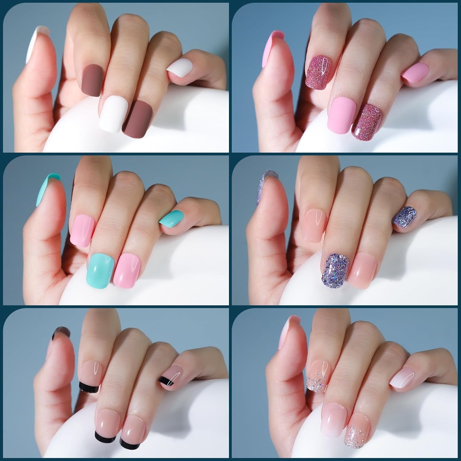 image:imageFANDAMEI Press on Nails Short 24 Colors Cat Eye Press on Nails for Womenmatteglossyglitterfrench tip