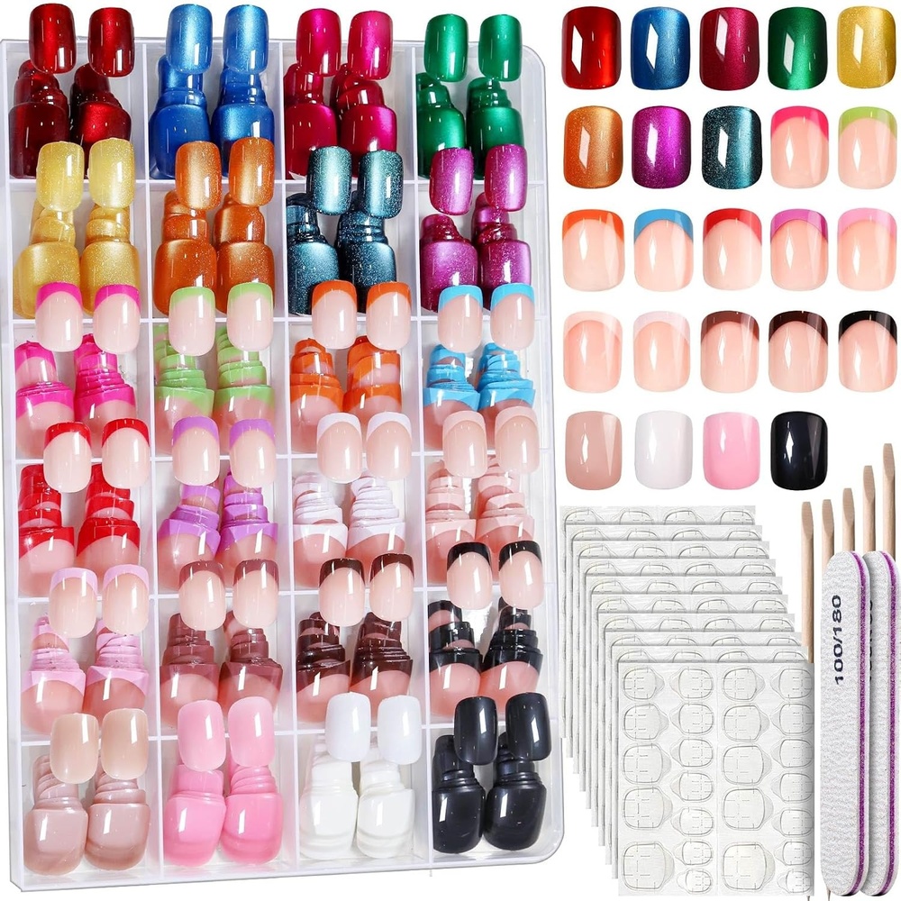 image:imageFANDAMEI Press on Nails Short 24 Colors Cat Eye Press on Nails for Womenglossycat eyefrench tip