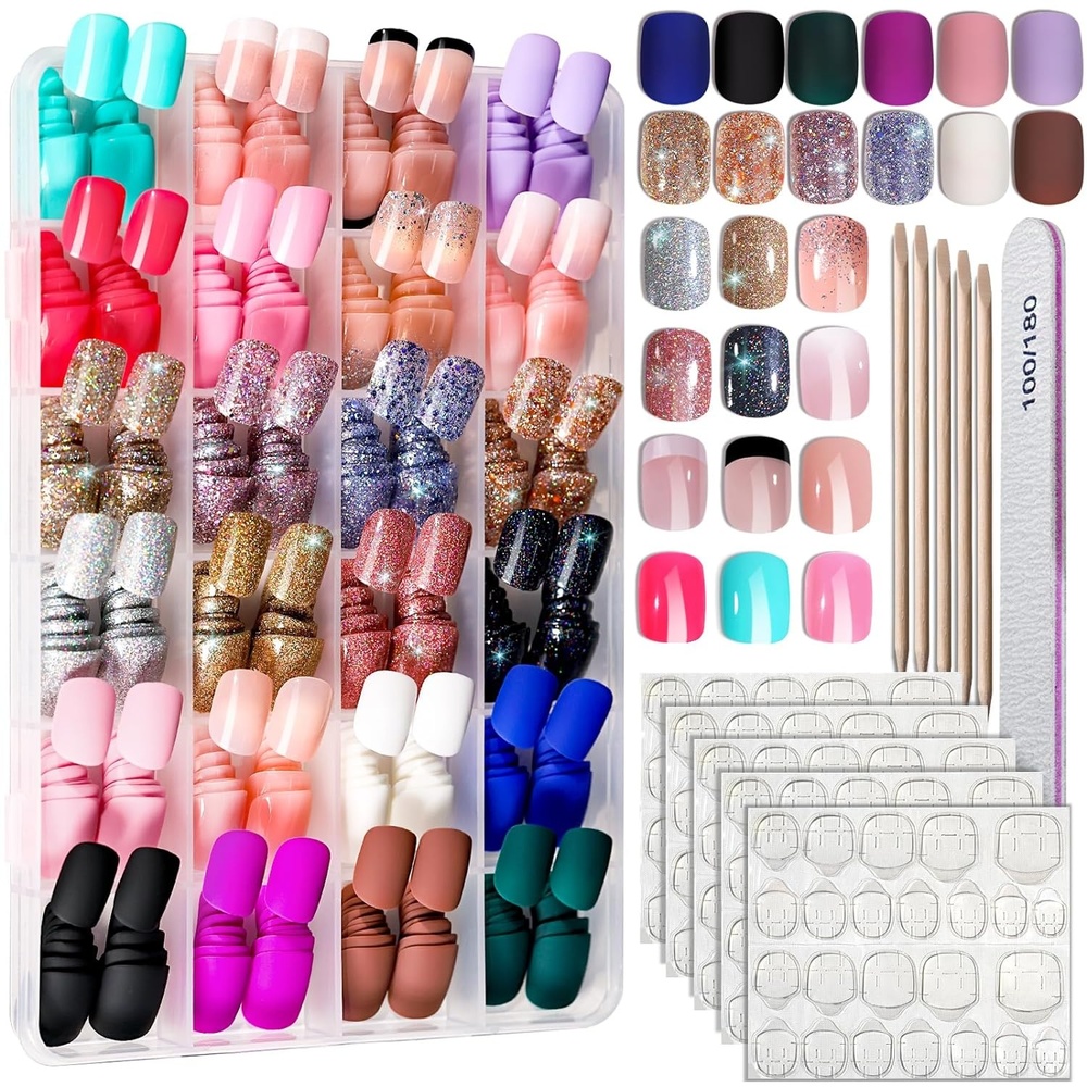 image:imageFANDAMEI Press on Nails Short 24 Colors Cat Eye Press on Nails for Womenmatteglossyglitterfrench tip