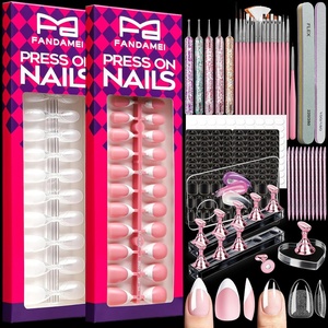 FANDAMEI Nail Kit With Nail Tips, Press On Nails, Nail Art Kit, Nail Tools, Nail Art Brushes, Nail Stand, Dotting Tools, French Tip Nails, Full Cover Almond Shape, Tools For DIY Nails At Home, Salon