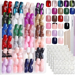 FANDAMEI Press on Nails Short, 24 Colors Cat Eye Press on Nails for Women(cat eye/glossy/glitter/french tip)