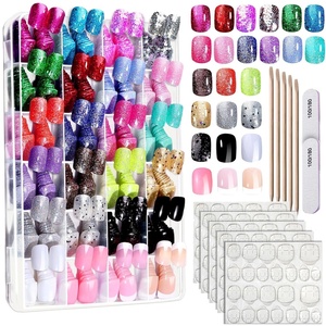 FANDAMEI Press on Nails Short, 24 Colors Cat Eye Press on Nails for Women(fine glitter/chunky glitter/glossy/french tip)
