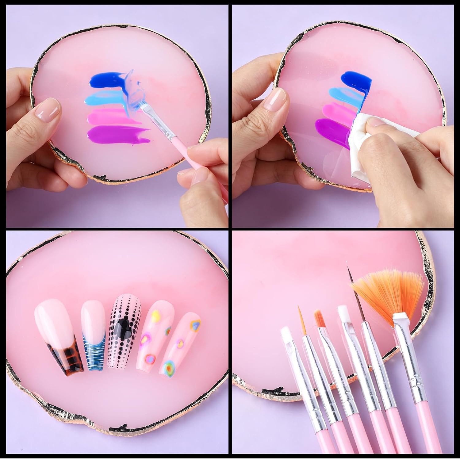 image:imageFANDAMEI Nail Art Kit Nail Brushes Set with Nail Design Dotting Tools Mixing Palette Nail Stand Fake Nail Kits with Short Coffin Square Gel Nail Tips Nail Glue Adhesive Tabs Nail File Supplies