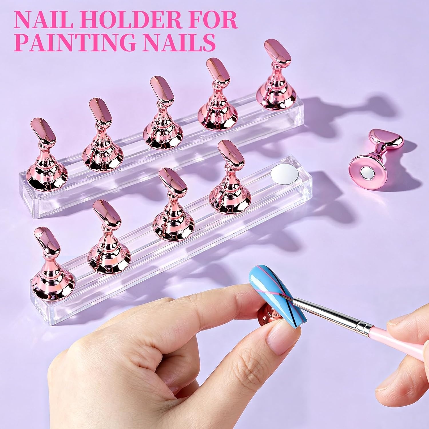 image:imageFANDAMEI Nail Art Kit Nail Brushes Set with Nail Design Dotting Tools Mixing Palette Nail Stand Fake Nail Kits with Short Coffin Square Gel Nail Tips Nail Glue Adhesive Tabs Nail File Supplies